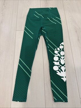 Free Peoole Movement Green Patterned Active Leggings with Logo SZ XS